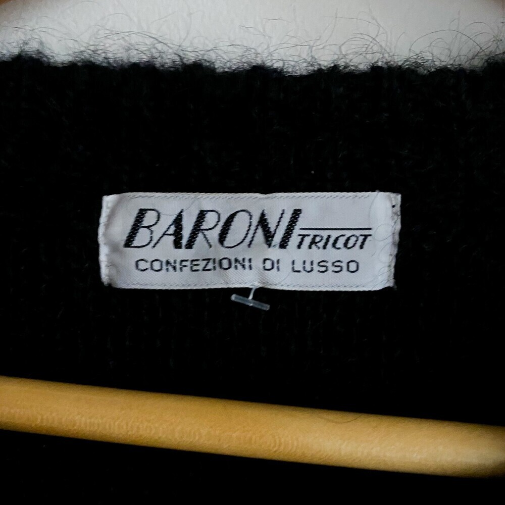 Vintage Baroni Tricot Black Mohair Floral Embroidery Cardigan Sweater L - Picture 3 of 5